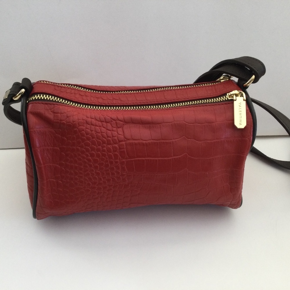 Valentina Genuine Leather Made In Italy Red Crossbody Handbag Beautiful - Picture 6 of 13